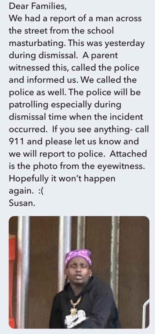 An image of the message sent to parents this week.