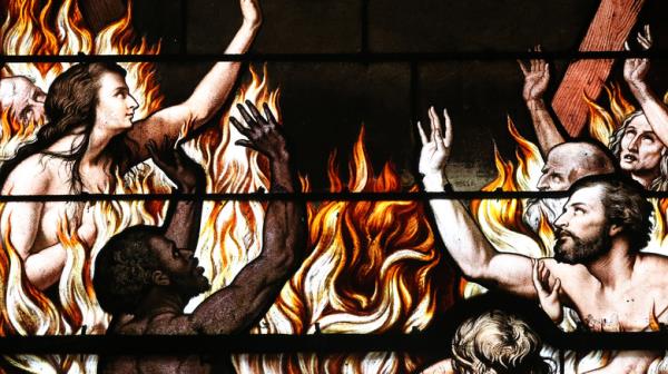 Lake of Fire stained glass