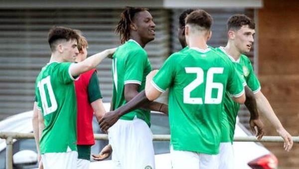 Bosun Lawal of Republic of Ireland, centre, celebrates with teammates after scoring. Photo by Blaz Weindorfer/Sportsfile Bosun Lawal of Republic of Ireland, centre, celebrates with teammates after scoring. Photo by Blaz Weindorfer/Sportsfile